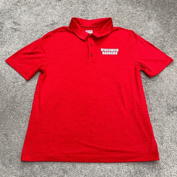 Box Seat University Of Wisconsin Badgers Polo Shirt Mens Medium Red Performance - Picture 1 of 11